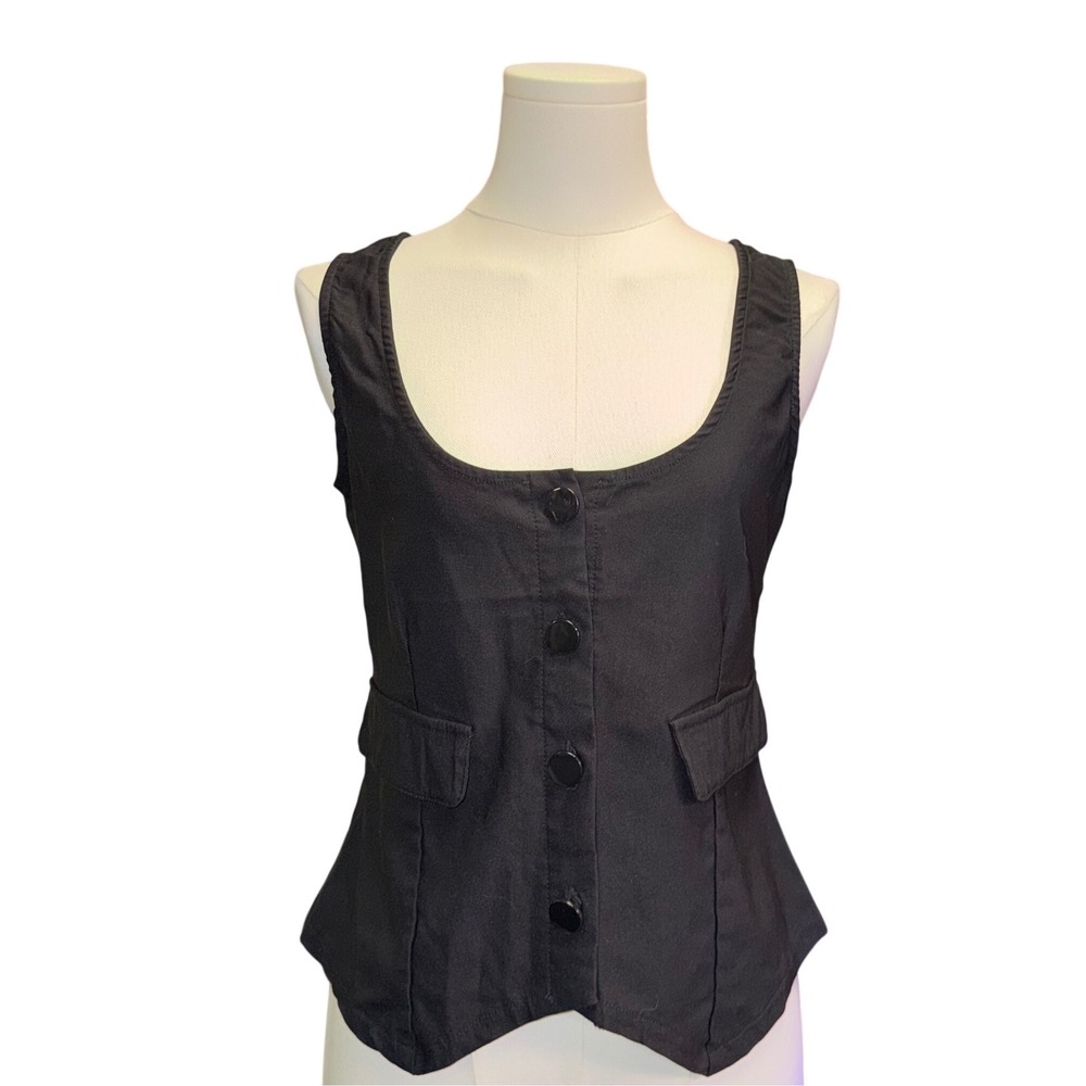 Social Collision Womens Black Button Front Vest Goth Punk Waistcoat Small